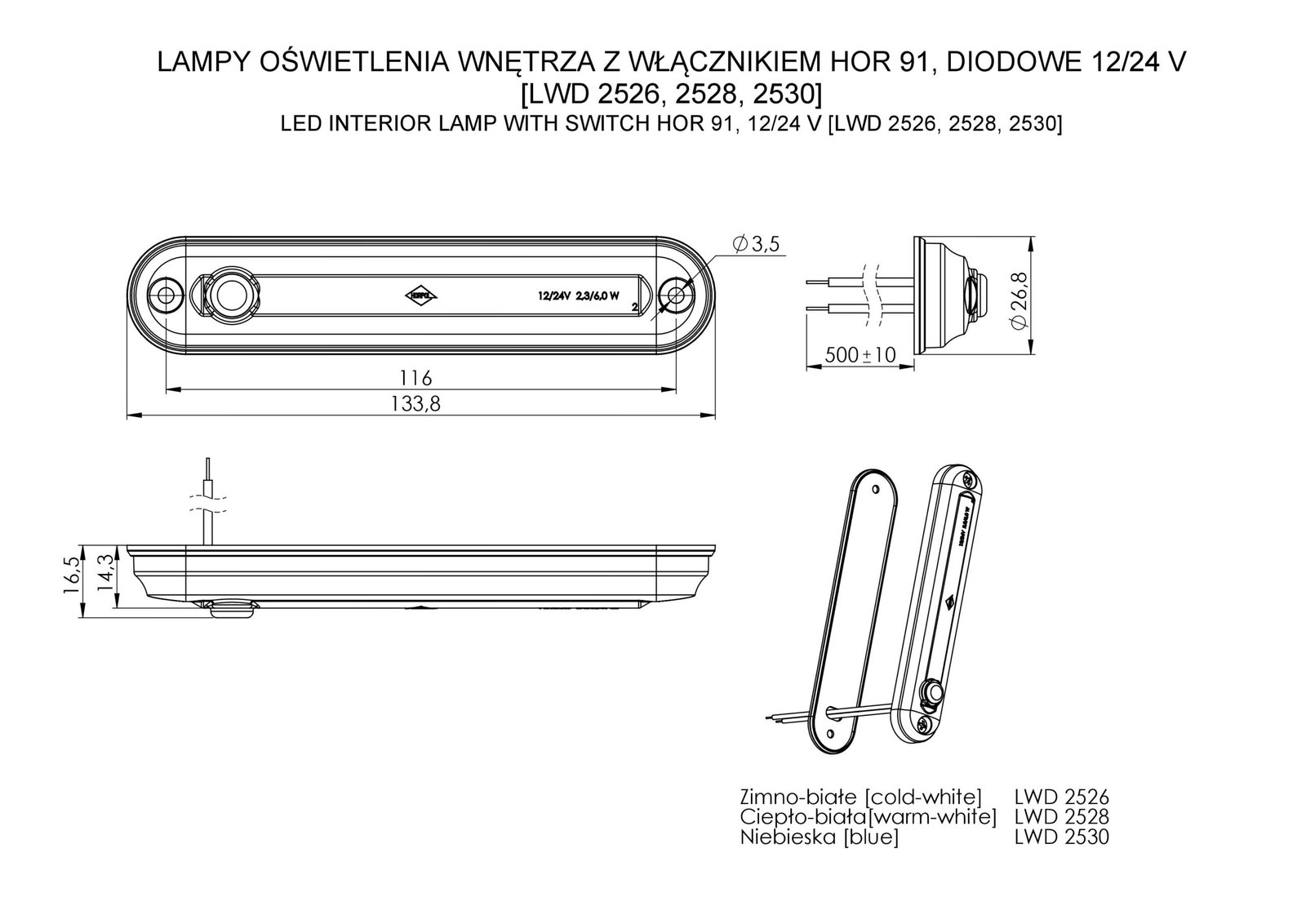 LED salono apšvietimo žibintas su jungikliu LWD2528 12/24V - Image 4