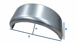 Sparnas priekabai BP-09 R14, 800 × 415 × 240 mm, metalinis – matmenų žymėjimas