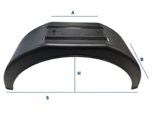Sparnas priekabai R14, 790 × 220 mm, L 1210 mm, plastikinis – matmenų žymėjimas