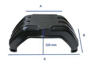 Sparnas priekabai BP11 R13, 713 × 322 × 200 mm, plastikinis – matmenų žymėjimas