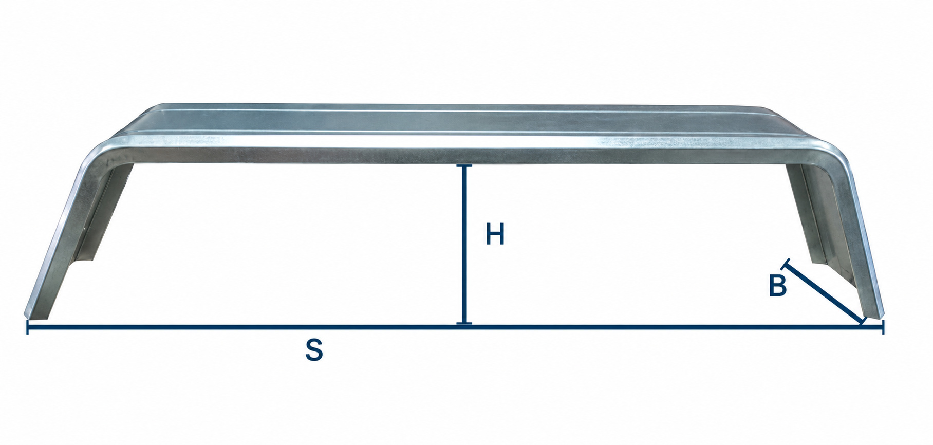 Sparnas priekabai BT01 R13 dviem ratams, 1410 × 270 × 190 mm, cinkuotas – matmenų žymėjimas