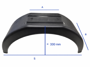 Sparnas priekabai D22 R13, 770 × 1135 × 200 mm, plastikinis – matmenų žymėjimas