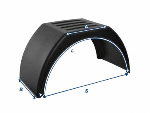 Plastikinis sparnas, 920 × 450 mm, L 1480 mm – matmenų žymėjimas